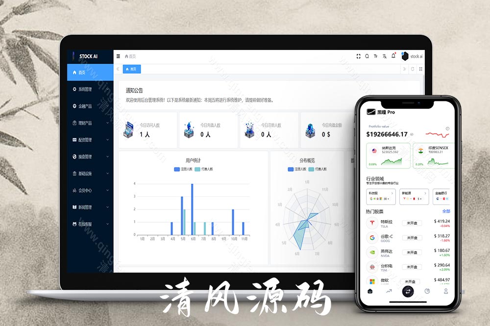 首发运营版多语言股票源码/股票系统源码/新股申购/大宗交易/质押理财/两融双融/A股/港股/美股/韩股/印股/全开源-清风源码